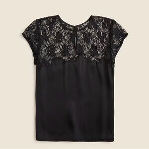 J. Crew Satin Lace Top Womens size XS Black Feminine Romantic blouse J.CREW NWT